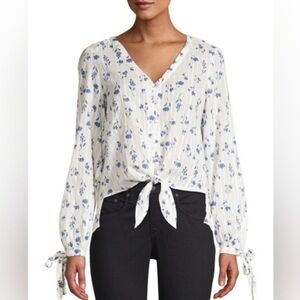 PARKER Payton Illusion Stripe Floral Blouse White Floral Coquette Cottagecore m